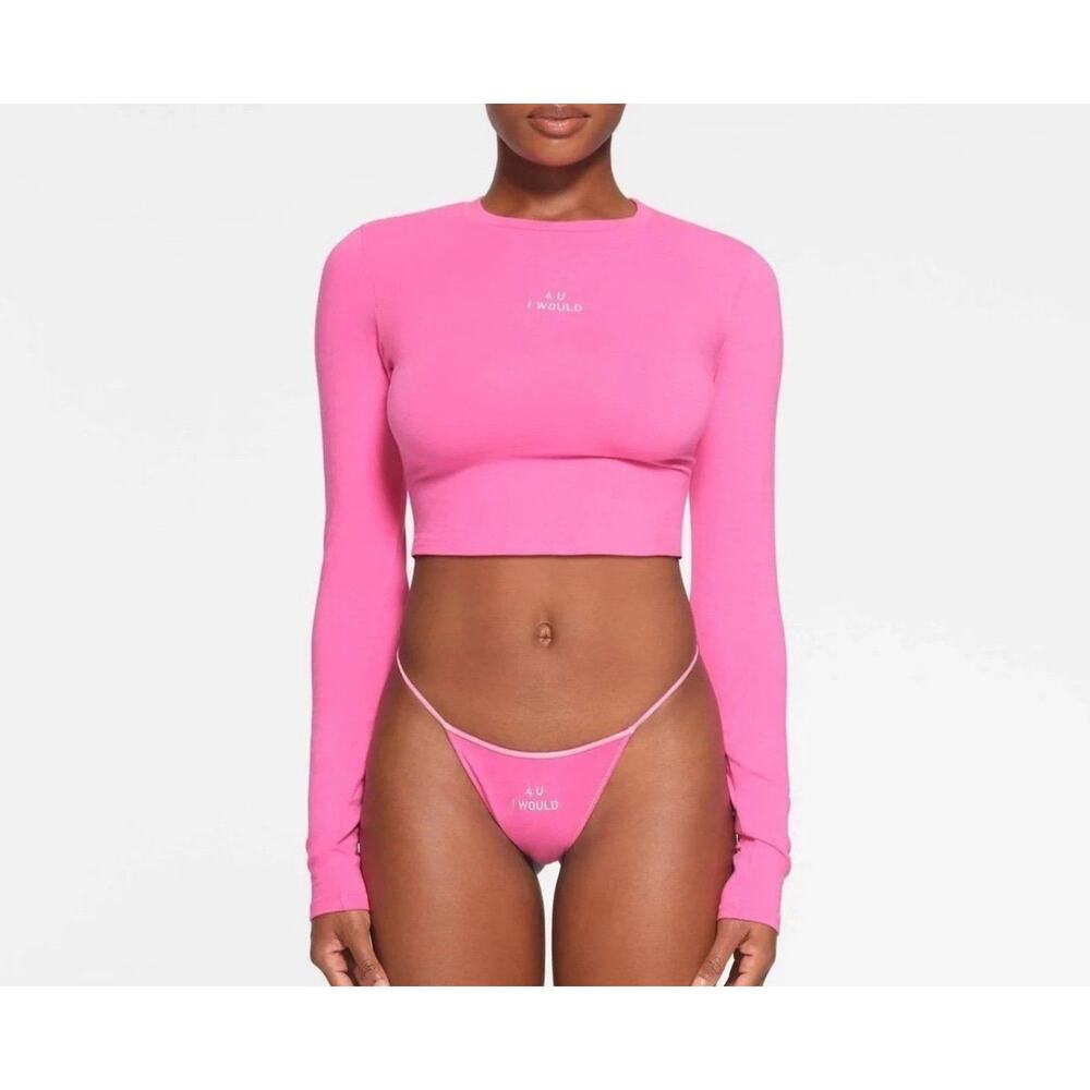 SKIMS Hot Pink Cropped Tee 4XL Rare Barbiecore Y2K 4U I WOULD Festival Statement - Picture 10 of 16